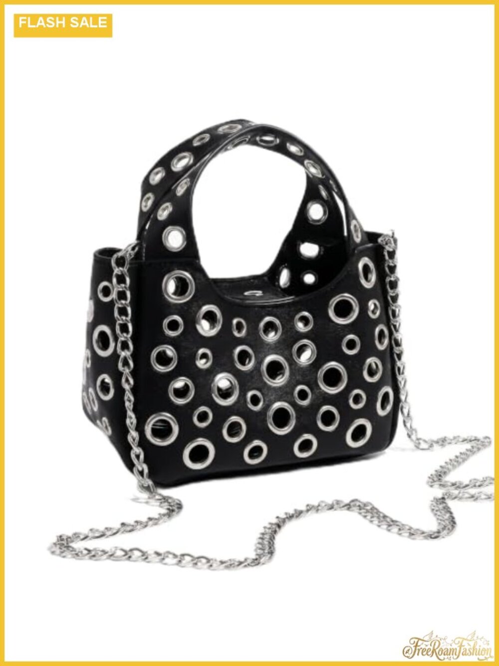 Y2K Punk Cutout Crossbody Bag PU Leather Women's Purse Detachable Chain